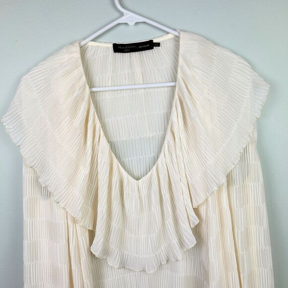 House of Harlow Revolve Piper Blouse Ivory Long Sleeve Sheer Ruffle Pleat Top L - Picture 3 of 13